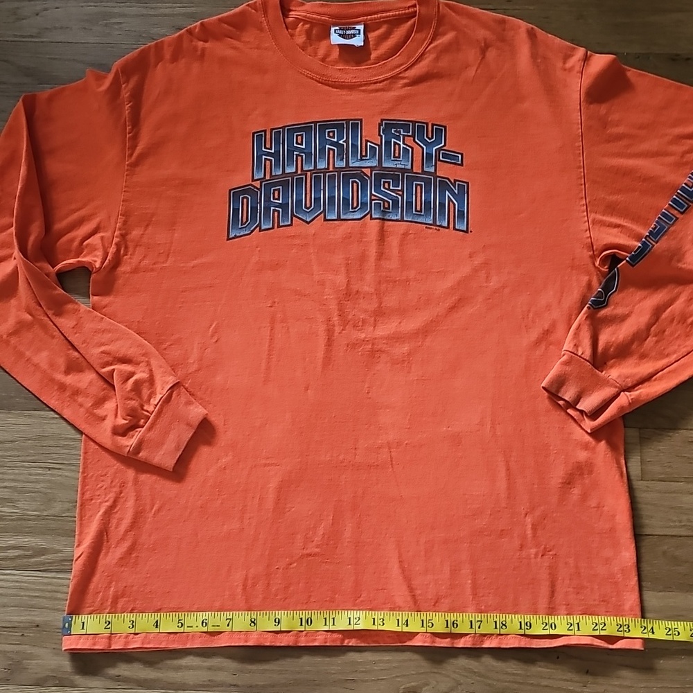 Harley Davidson Long Sleeve Safety Orange Somerset PA HD T-Shirt Men's Size XL - Picture 8 of 13